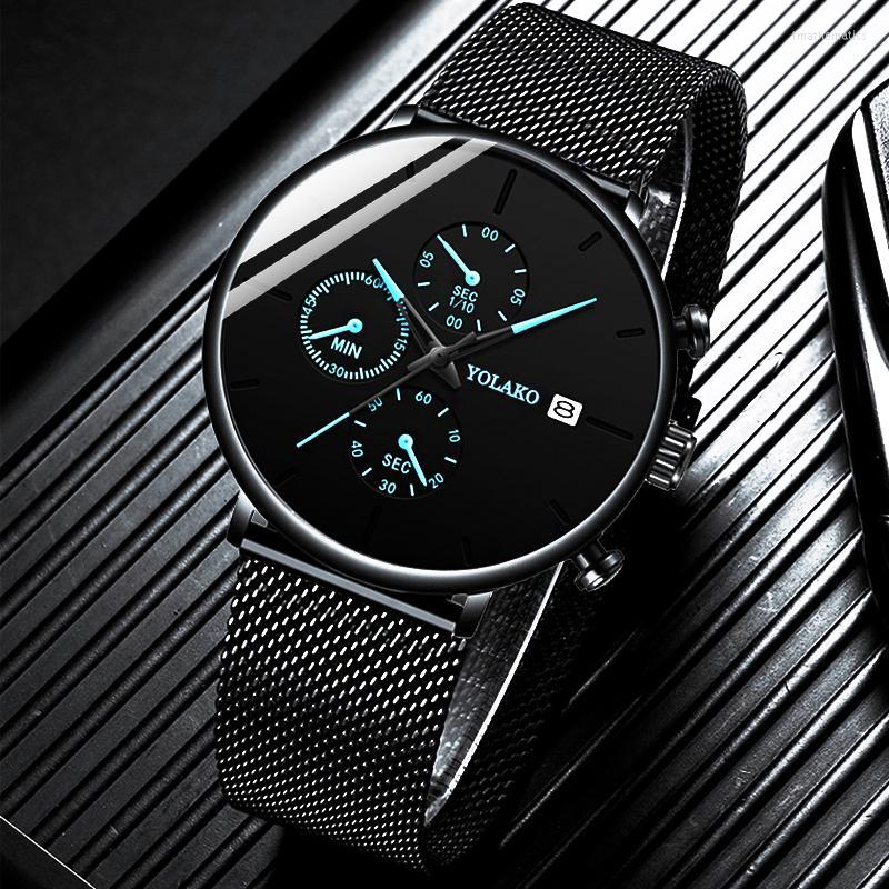 

Wristwatches Reloj Hombre Mens Fashion Watches Stainless Steel Mesh Belt Calendar Quartz Watch Men Business Casual Clock Relogio MasculinoWr, L black red
