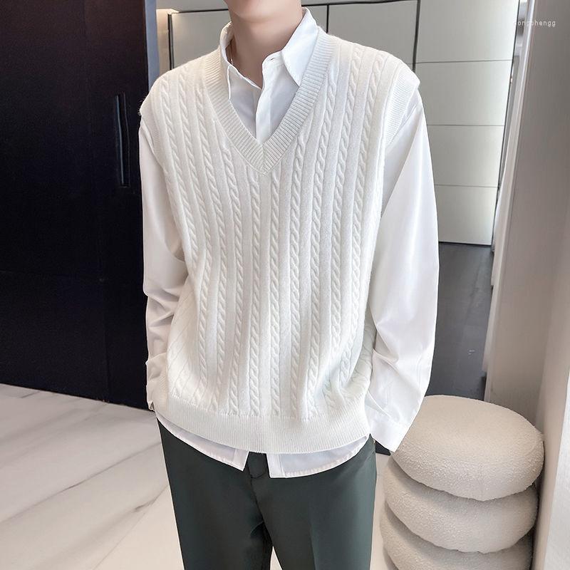 

Men's Vests 2022 Men's Sleeveless Pullover Waistcoat V-neck Loose Wool Sweaters Vest Coats Fashion Trend White/black Color Clothing