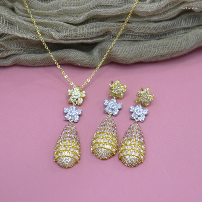 

Necklace Earrings Set & Luxury Fashion Classic Three Color Jewelry Copper Zircon Electroplating High Quality Dubai African Women Gift S1536E, Picture shown
