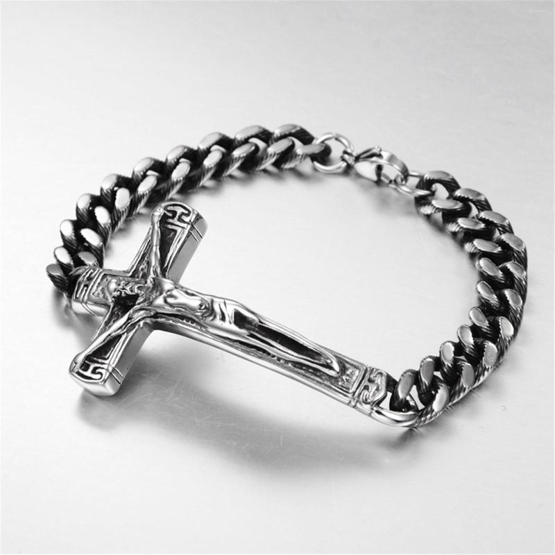 

Bangle Crucifix Bracelet Stainless Steel Jesus Christ On The Cross For Men Women Hip Hop Punk Style Christian Religious Jewelry