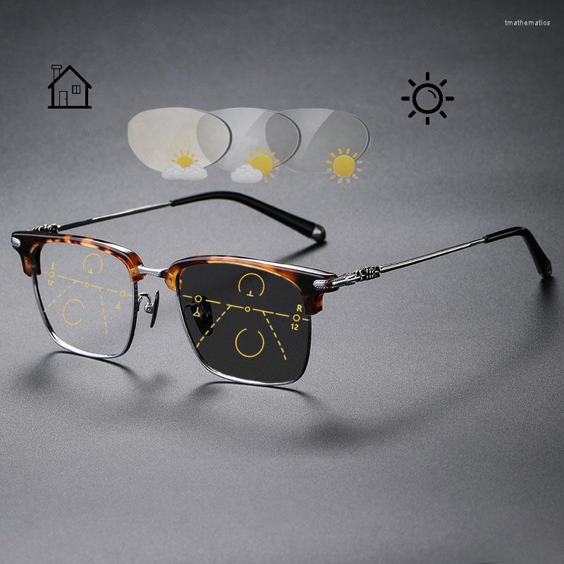 

Sunglasses Top Quality Pochromic Multifocal Progressive Eyebrow Glasses Designer Tortoiseshell Titanium Retro Square Reading GlassesSunglass