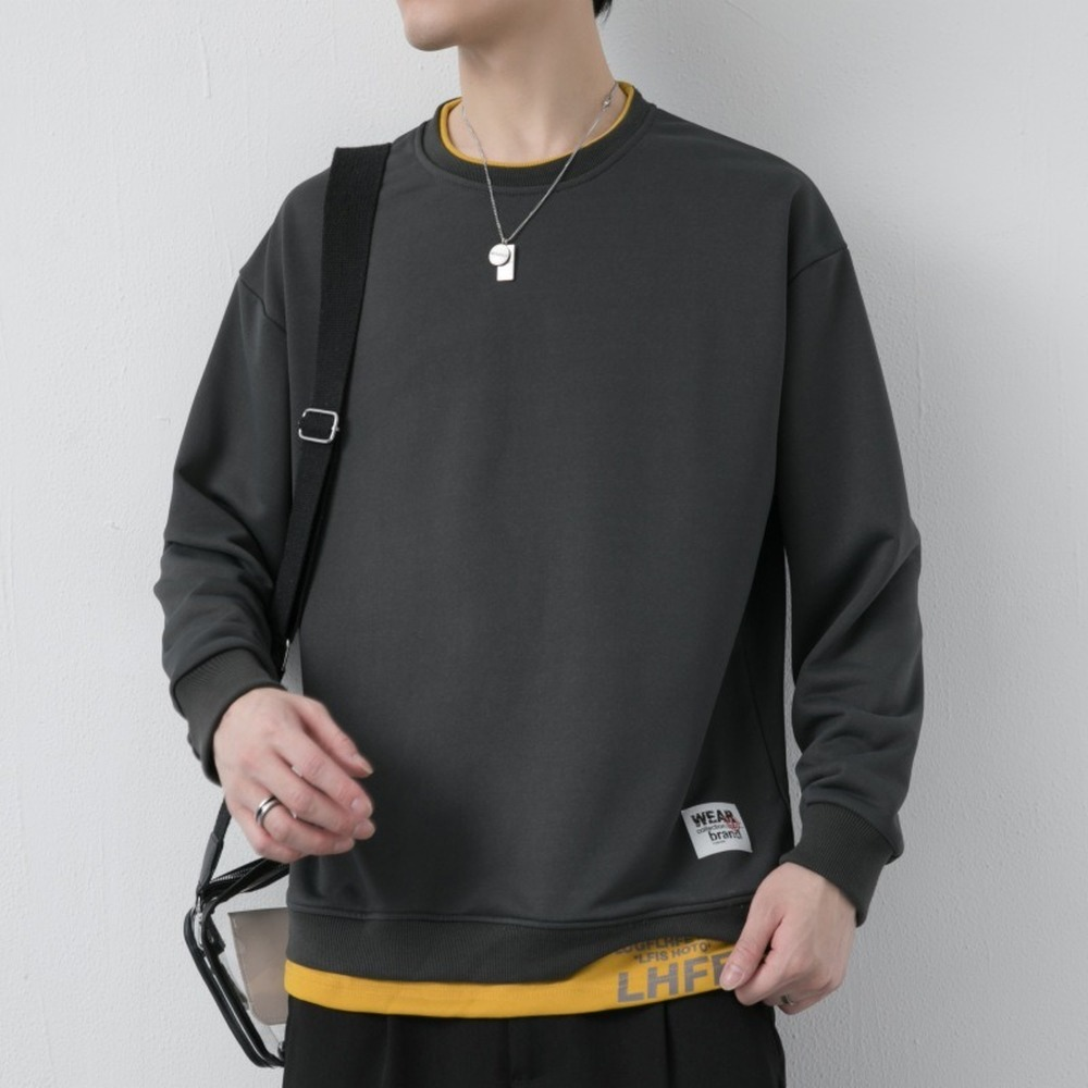 

Men Fashion O-neck Sweatshirt Streetwear Hip Hop Clothes Fake 2 Piece Design Solid Color Lightweight For Men, Blue