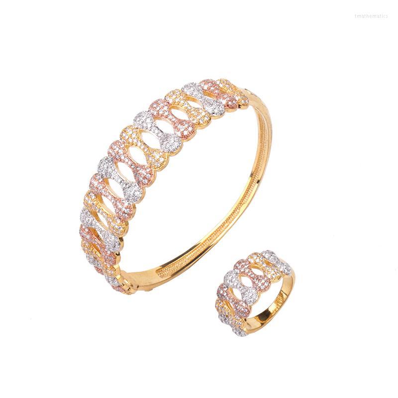 

Bangle Luxury Fashion Classic Tricolor Bracelet With Ring Suit Copper Zircon Jewelry Wedding Engagement Party B1089Bangle