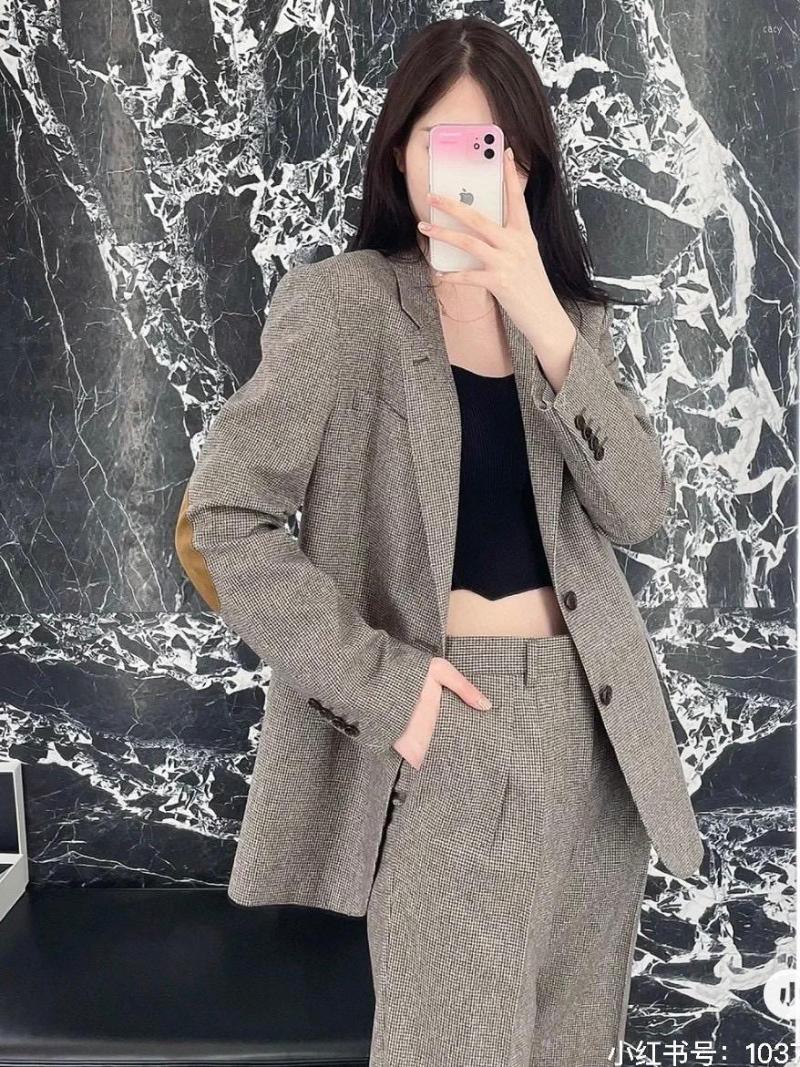 

Women' Two Piece Pants 2022FW Autumn Luxury Women Wool Plaid Blazer Coat With Casual Long Female Chic Suits Sets Gdnz 8.15, The pants only