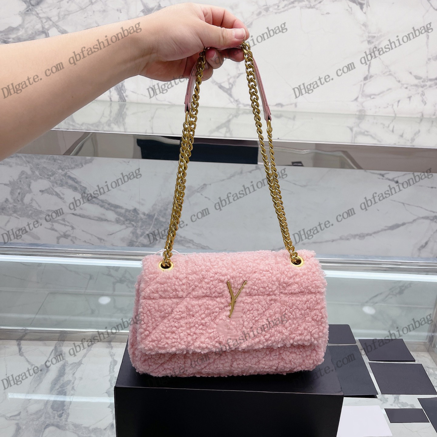 

French Y Lamb Hair LOU Envelope Bag Classic Gold Letter Badge Matelasse Chain Crossbody Shoulder Purse With Pouch Designer Luxury Multi Pockets Handbags 25x16CM, Box