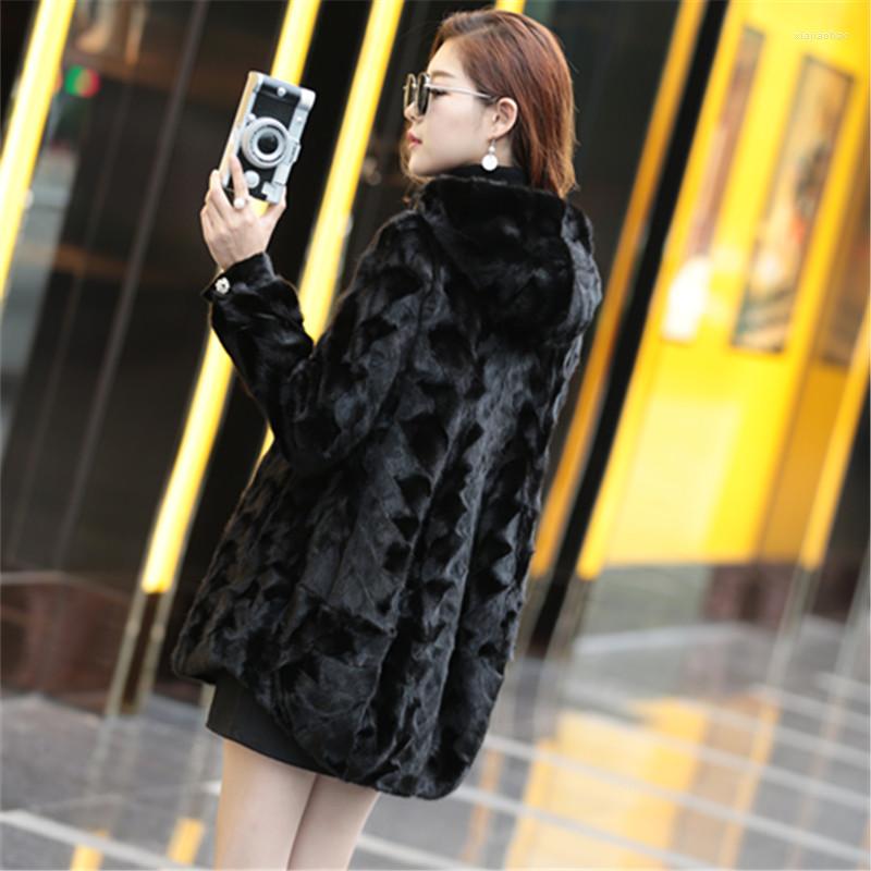 

Women's Fur Winter Mink Pieces Coat Luxury Nature Real Overcoats, Black