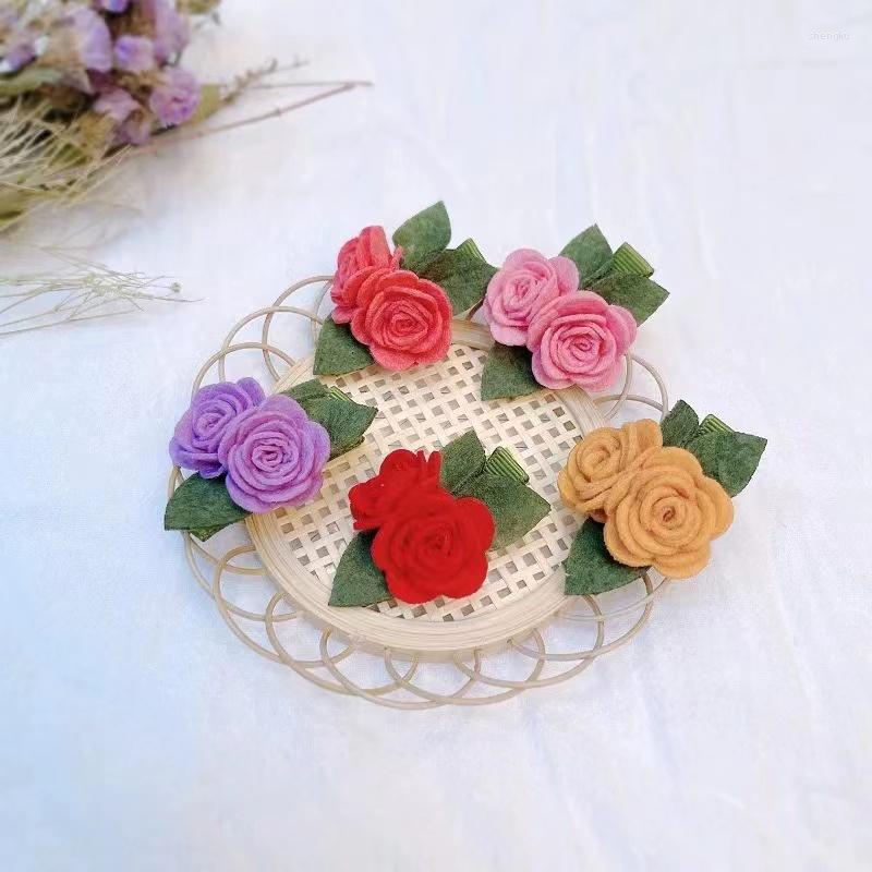 

Hair Accessories 10Pcs/Lot Cute Rose Flower Little Girl Clips Wool Felt Leaf Leaves Hairpins Handmade Barrettes Kids Fun Headwear
