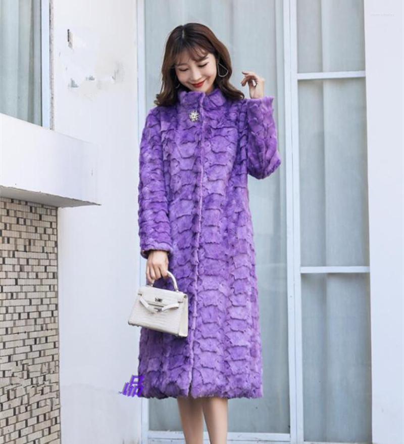 

Women' Fur Natural Real Mink Pieces Coat Long Plus Size, Violet