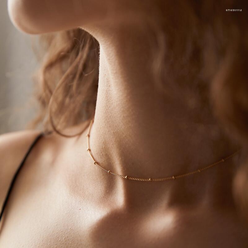 

Choker Slim Thin 925 Sterling Silver Beaded Necklaces Women Girls Rose Gold Color Jewelry Link Necklace Set Chains Lobster Clasp