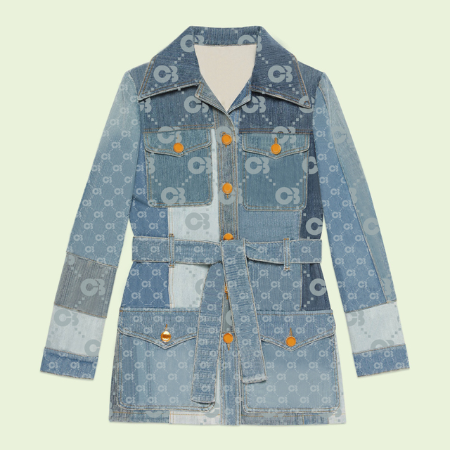 

Women' Suits & Blazers Vintage New Full retro Runway banquet Cocktail Party rarefinds Print Denim Patchwork Jacket Denim coat Conjuntos De Falda Two Piece Sets G001, Blue top