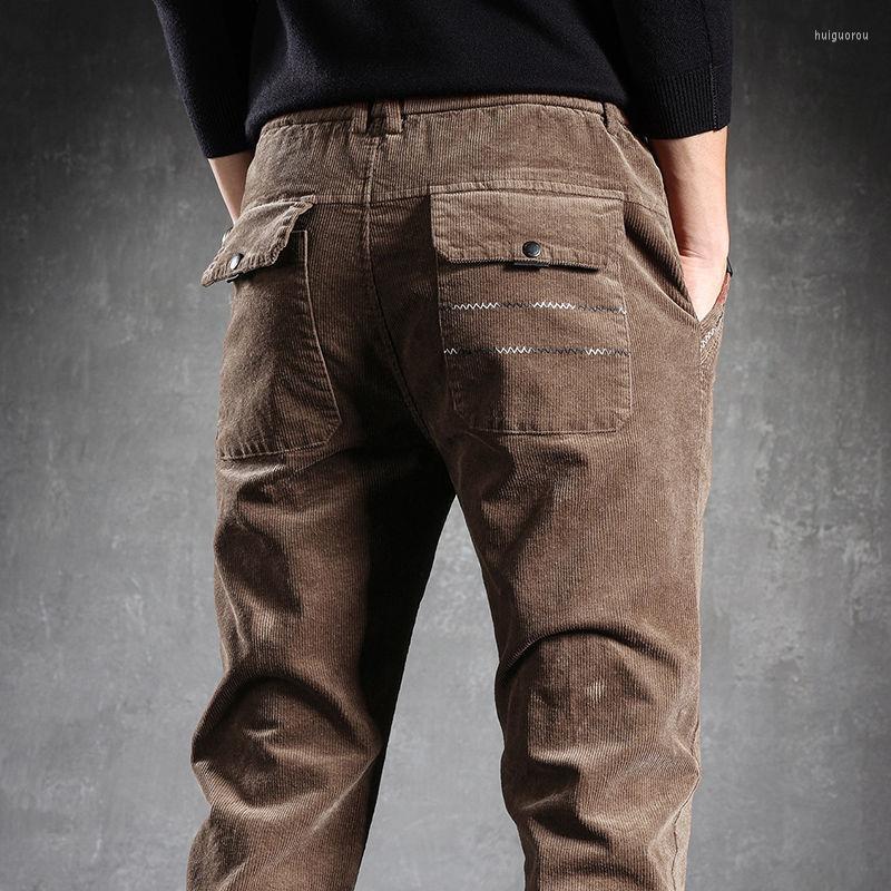 

Men's Pants Men's 2022 Autumn Winter Fashion High Waist Corduroy Men Business Loose Stretch Straight Leg Fit Trousers E364, Coffee