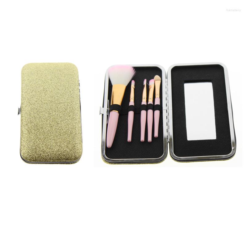 

Makeup Brushes 5Pcs/set Glitter Box With Mirror Packing High Quality Small Professional Women Girls Face Beauty Cosmetic Brush Kit Tool