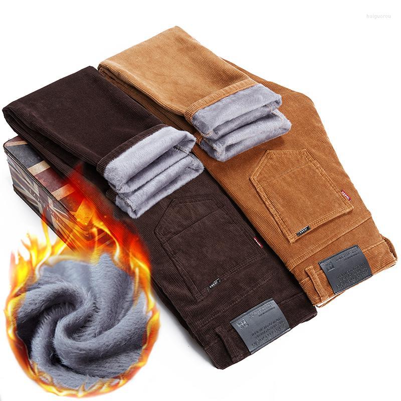 

Men's Pants Men's 4 Colors Winter Mens Warm Casual Classic Style Fleece Thickened Corduroy Business Trousers Male Brand Clothing, Black fleece