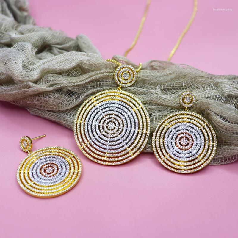 

Necklace Earrings Set & Classic High Quality Round Tricolor Jewelry Cubic Zirconia Bridal Wedding Pendant Copper S1535Earrings &Earrings, Picture shown