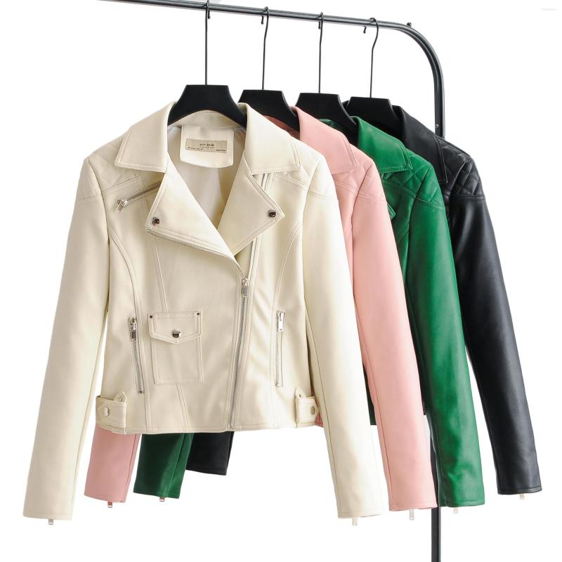 

Women' Leather Arrival Chic Winter Autumn Green Motorcycle Jackets Beige Jacket Women Coat Slim PU, W2022 pink