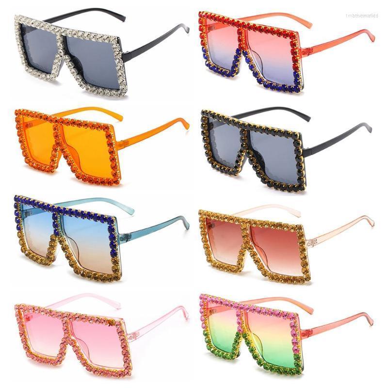 

Sunglasses Retro Crystal Women Men Flat Top Oversized Square ShadesSunglasses