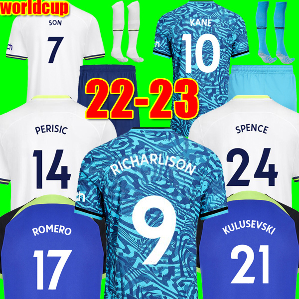 

KANE SON 22 23 RICHARLISON Soccer Jersey KULUSEVSKI HOJBJERG PERISIC DIER 2022 2023 LUCAS ROMERO Tottenham Football kit shirt SPURS Third tops Men kids sets socks, Away patch