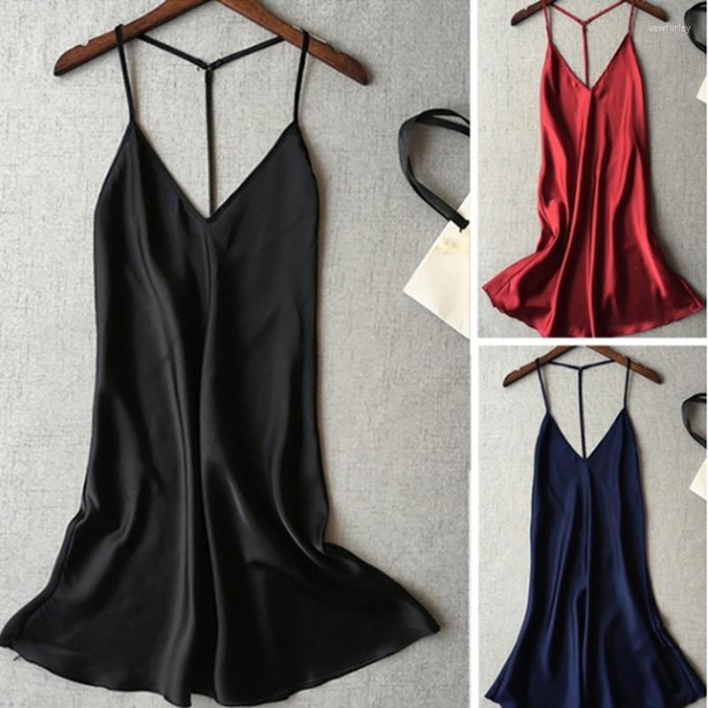

Women's Sleepwear Women Sexy Lingerie Polyester Nightdress Straps Deep V Neck Robe Dress Nightie Night, Navy
