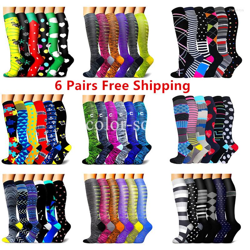 

Sports Socks 6 Pairs/lot Pack Compression Women Running Varicose Veins Edema Knee High Nurses Men Stockings, Qmix006-32