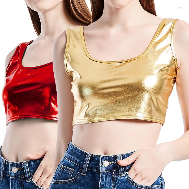 

Camisoles & Tanks Sexy Women PU Leather Short Crop Top 2022 Summer Honey Strap Tank Tops Cropped Feminino Ladies Elastic Shirt Vest Camisole, Red