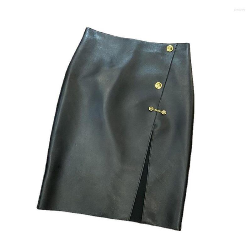 

Skirts Women' Leather Skirt Natural Sheepskin Fashion Genuine H127, Black