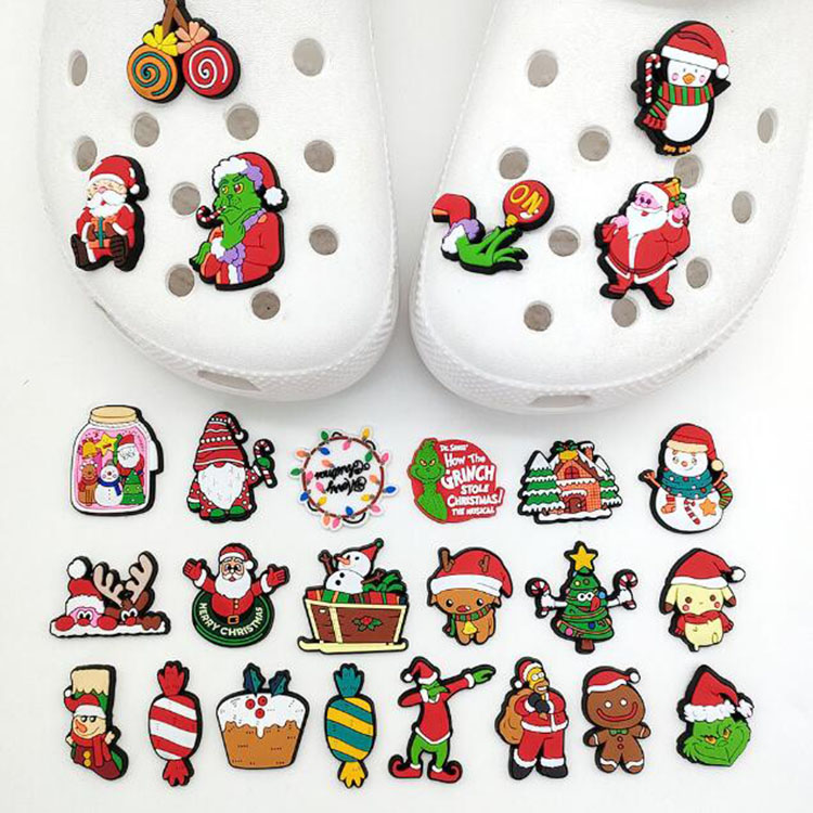 

colorfuls cartoon christmas theme shoe part accessories soft rubber decoration buckle for croc clog charms shoe flower