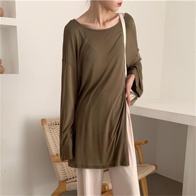 

Women's T Shirts MOYUNI Cute Backless T-Shirts Solid Women Tops 2022 Loose Chic Casual Office Lady Autumn Streetwear All Match Full Sleeve, Blue