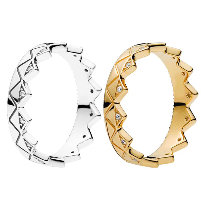 

Women Mens Geometric Crown Ring 925 Sterling Silver Party Jewelry with Original Box for Pandora Yellow Gold plated Wedding Rings