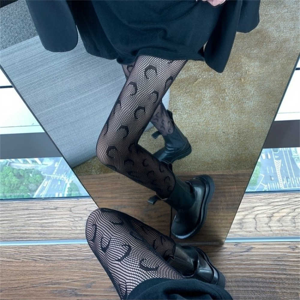 

Socks Hosiery JK Fashion Moon Print Black Stockings for Women Sexy Personalized Fishnet Socks Spring And Autumn Panty Stocking medias mujer T220930