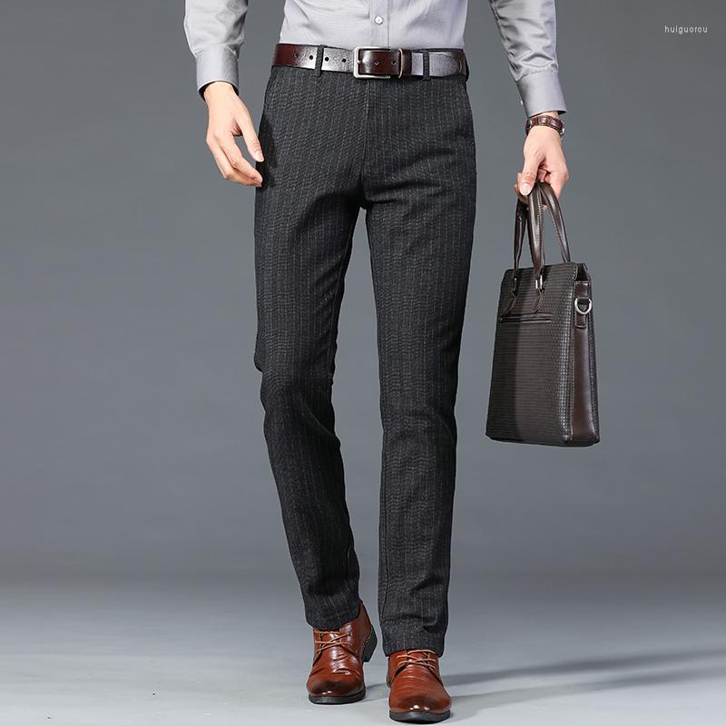 

Men's Pants Men's Autumn Winter Men Dress Slim Fit Office Trousers Formal Wedding Classic Stripe Business Suit -40, Black