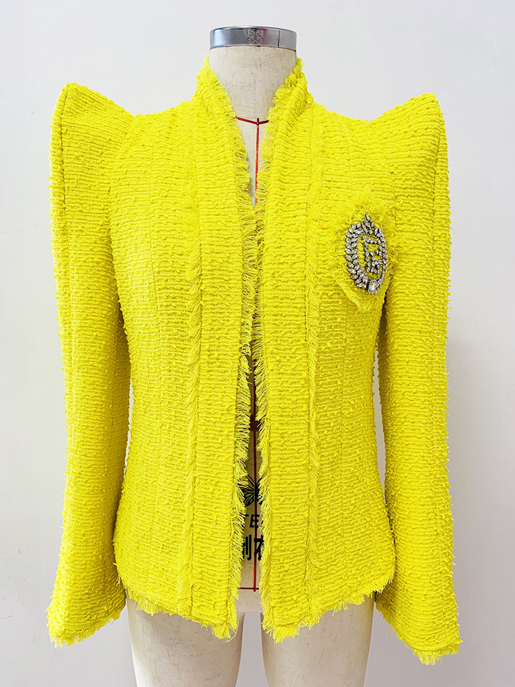 

High-quality tweed fringing lion buttons rhinestone broaden-shoulder blazer, 2530