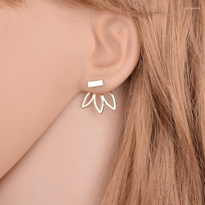 

Stud Earrings Fashion Simple Gold S925 Color Hollow Lotus Charm Double Sieded Boucle D Oreille Vintage Woman Earring Jewelry