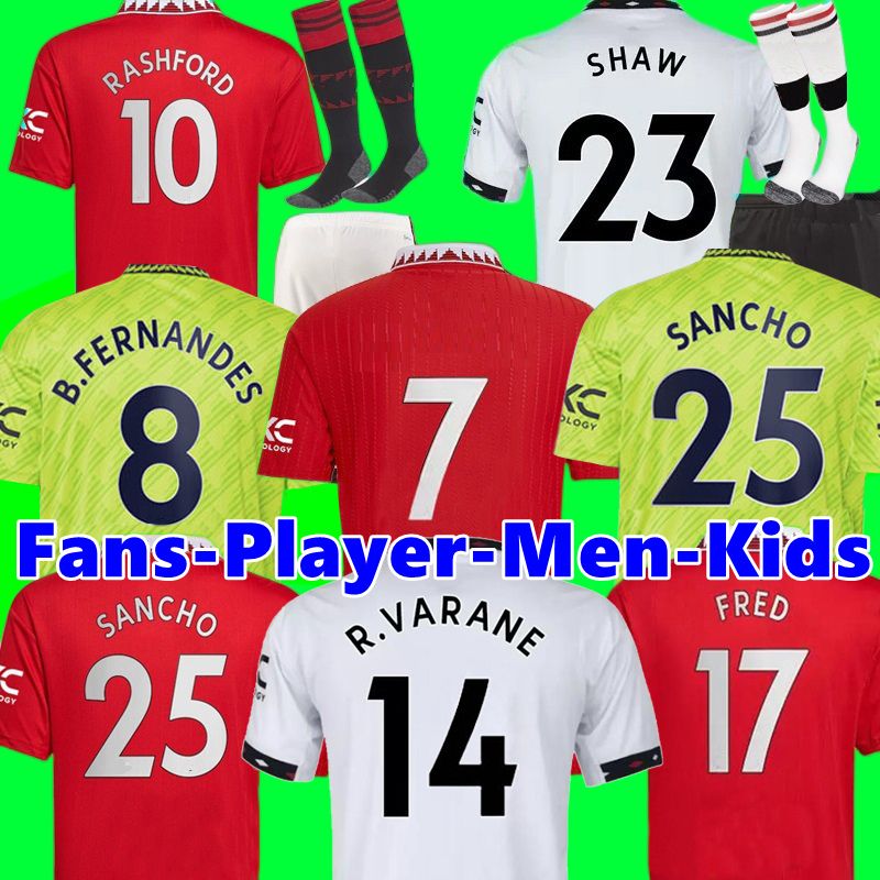 

SANCHO soccer jerseys 22 23 Fans Player version MANS UTDS MARTIAL MANCHESTERS B.FERNANDES RASHFORD Martinez SHAW ERIKSEN 2022 2023 football shirt men kids kit set, 22/23 home player+epl