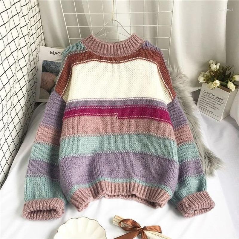 

Women' Sweaters Women Stripe Sweater Autumn Winter Loose Long Sleeve Pullover Tops Korean Ladies Knitted Patchwork X14, Fen