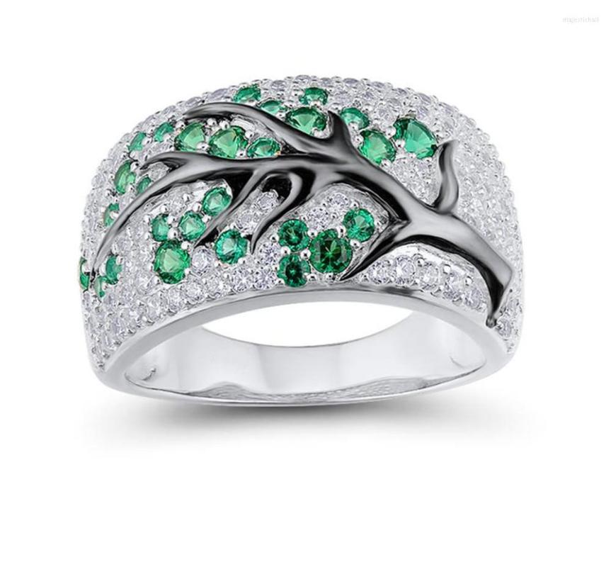 

Wedding Rings Top Quality Cute For Women Green CZ Leaf Tree Trendy Party 925 Sterling Silver Finger Ring Stamp Jewelry