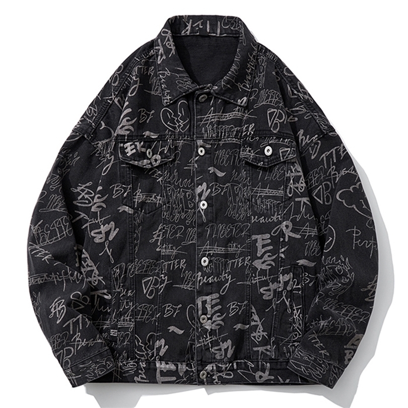 

Mens Jackets Autumn Denim Jacket Men Printed Pattern Jean Coat Fashion Korean Streetwear Vintage Outerwear Cowboy Clothing Top Male Plus Size 220930, Blue