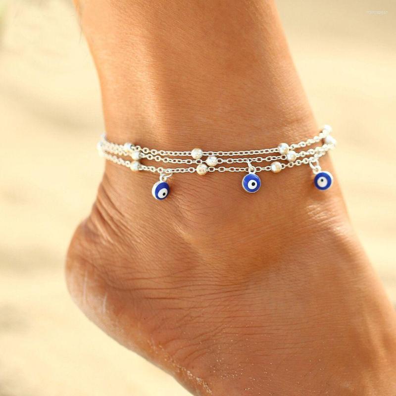 

Anklets Female Bohemian Blue Eye Bead For Women Summer Barefoot On Leg Chain Ankle Sandals Bracelets Shell Sandy Beach Girl Gift