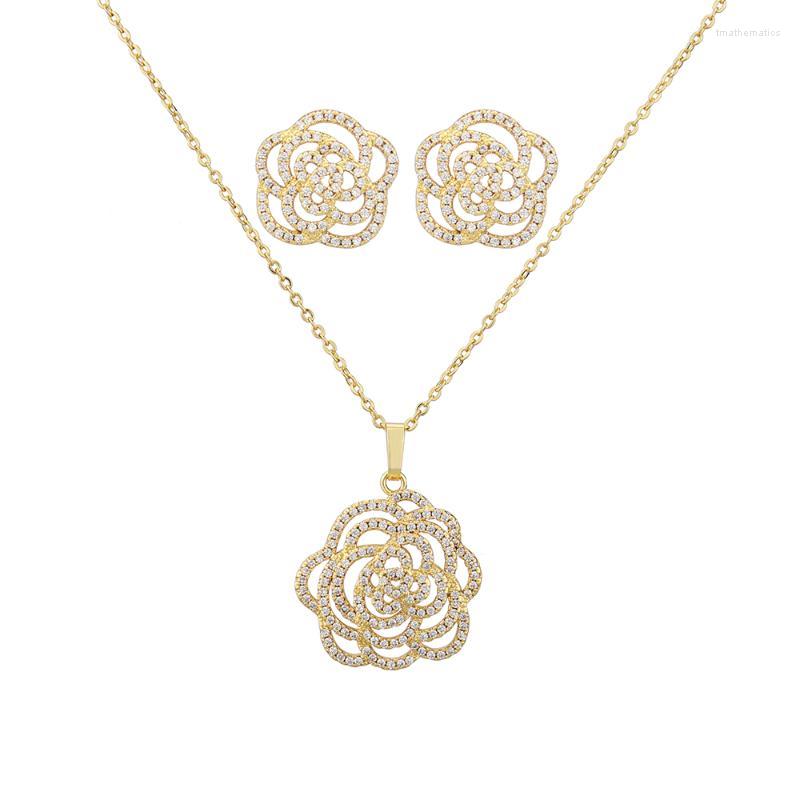 

Necklace Earrings Set & Fashion Classic Rose With Jewelry Copper Zircon Dubai Wedding Lady Gift S1171Earrings &Earrings, Picture shown