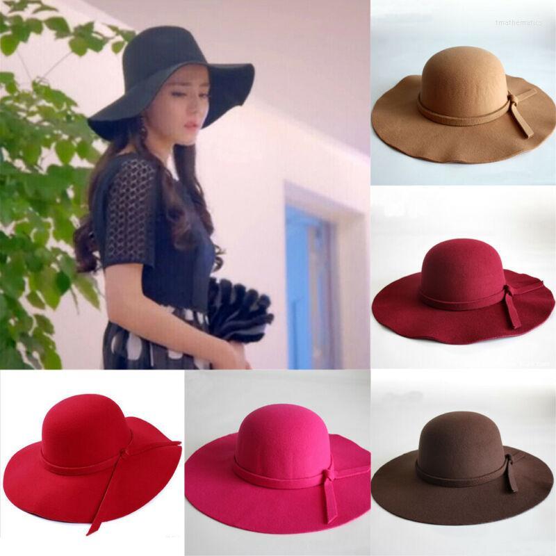 

Berets Fashion Women Ladies Floppy Wide Brim Wool Felt Bowler Beach Hat Sun Cap SummerBerets, Black