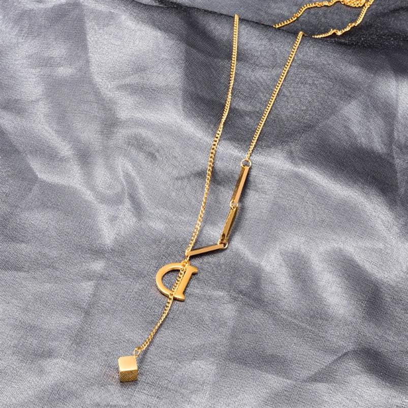 

Stainless Steel Gold Letter D Long Chain Necklace Initials D Jewelry with Cube Necklaces Jewellery Gift Women306V