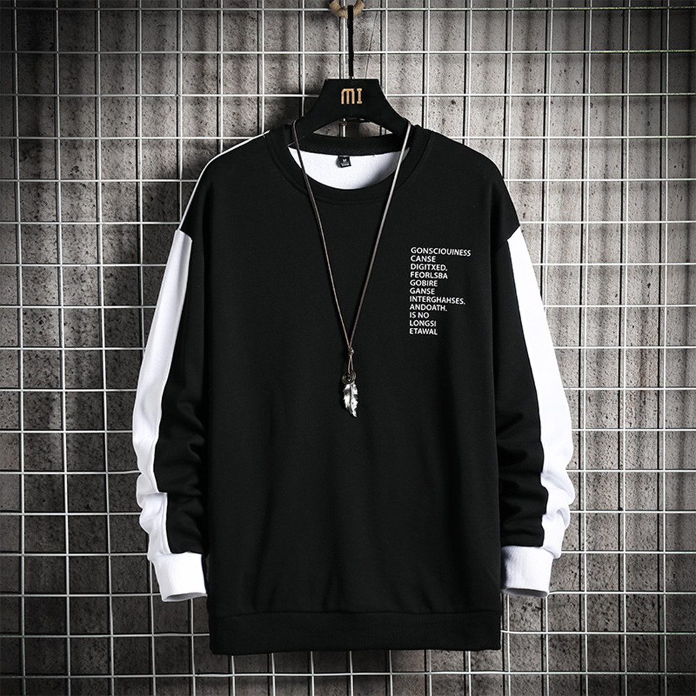 

Spring Autumn Crewneck Sweatshirt Hip Hop Colorblock Side Stripe O-neck Shirt Fashion Clothing Men Skateboard, Khaki