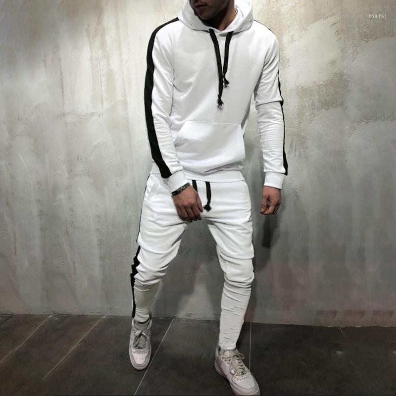 

Men's Tracksuits Men's Tracksuit Sweatshirt Men Sets Autumn Winter Striped Patchwork Hoodie Top Pants Sport Suit Ropa Deportiva Hombre, Black