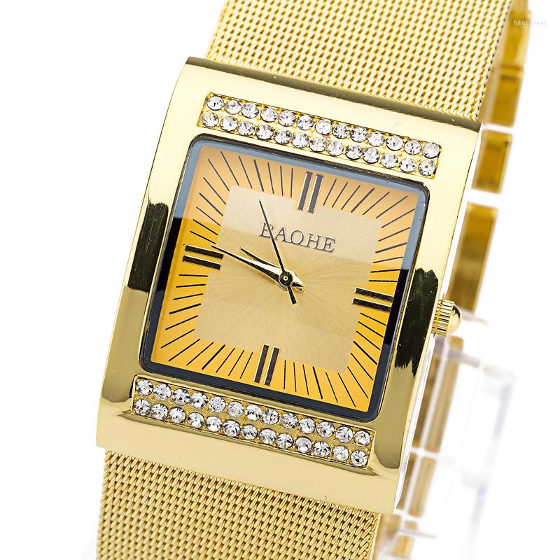 

Wristwatches 2022 European And American Square Gold Mesh Strap Watch Women's Diamond Alloy Quartz Fashion Steel