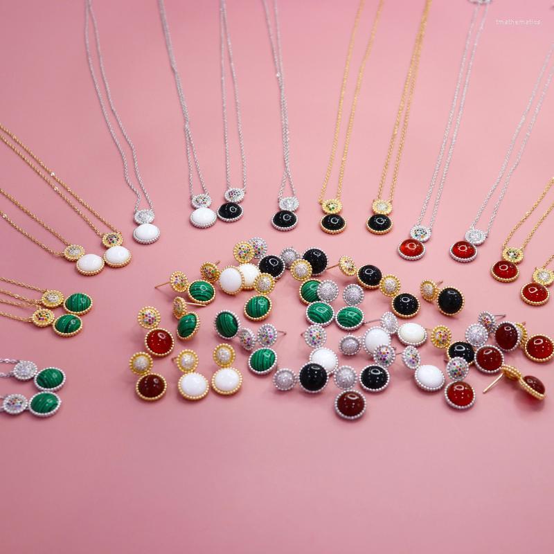 

Necklace Earrings Set & Luxury Classic Earring Master Stone Shell Malachite Green Black Red And Color Zircon Copper Jewelry SetEarrings, Picture shown