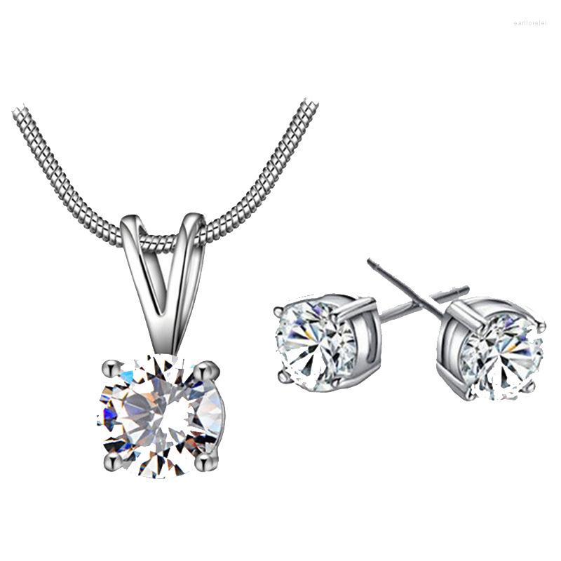 

Necklace Earrings Set Clear CZ Pendant Wedding Jewellery Sets For Women 925 Sterling Silver Bridal Crystal Bijoux Mariage, Picture shown