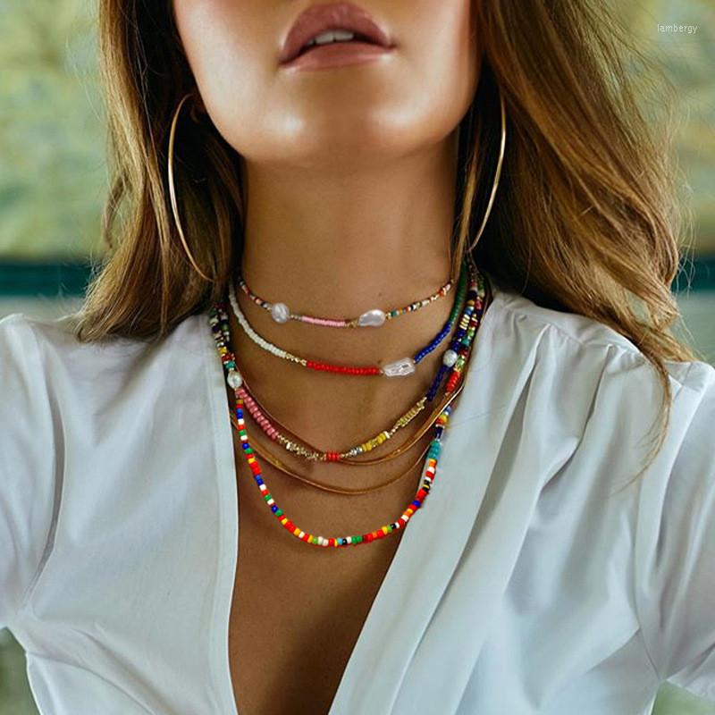 

Choker Simple Bead Strand Necklace Bohemian Handmade Women String Beaded Short Collar For Gift
