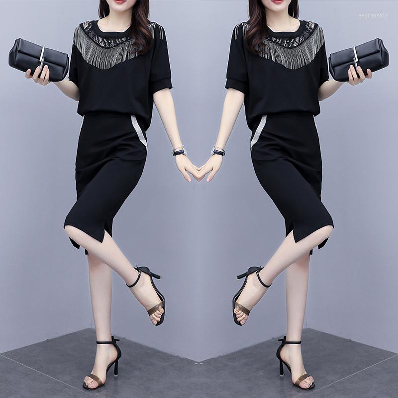 

Women's Tracksuits Plus Size 5xl Two Piece Set Summer Fashion Conjunto Feminino Clothes For Women Ensemble Femme Survetement, Black