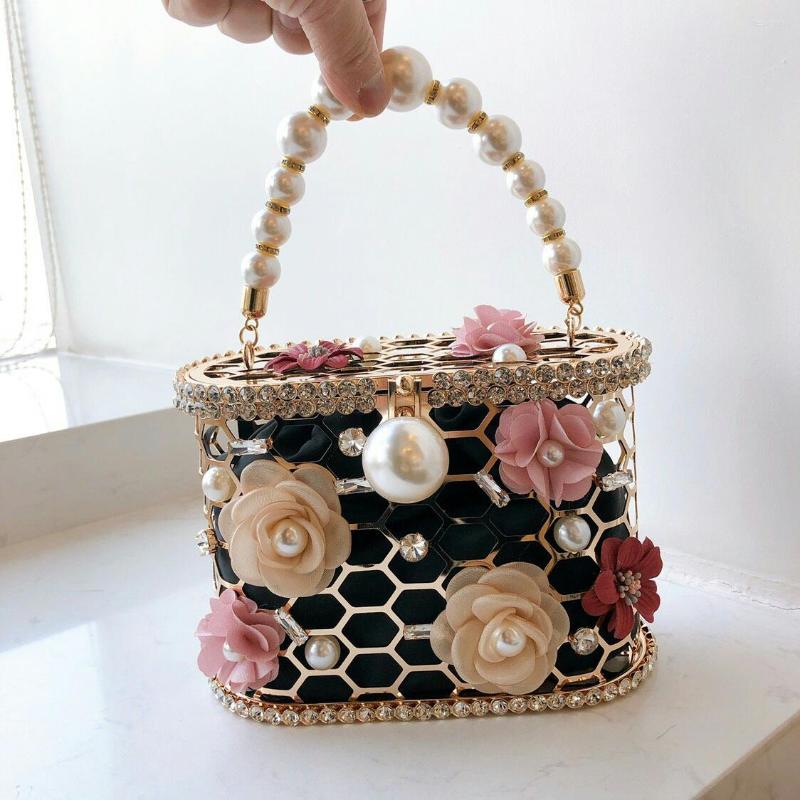 

Evening Bags Diamonds Basket Clutch Women Hollow Out Preal Beaded Metallic Cage Bag Flower Handbags Ladies Wedding Party Purse, Gold