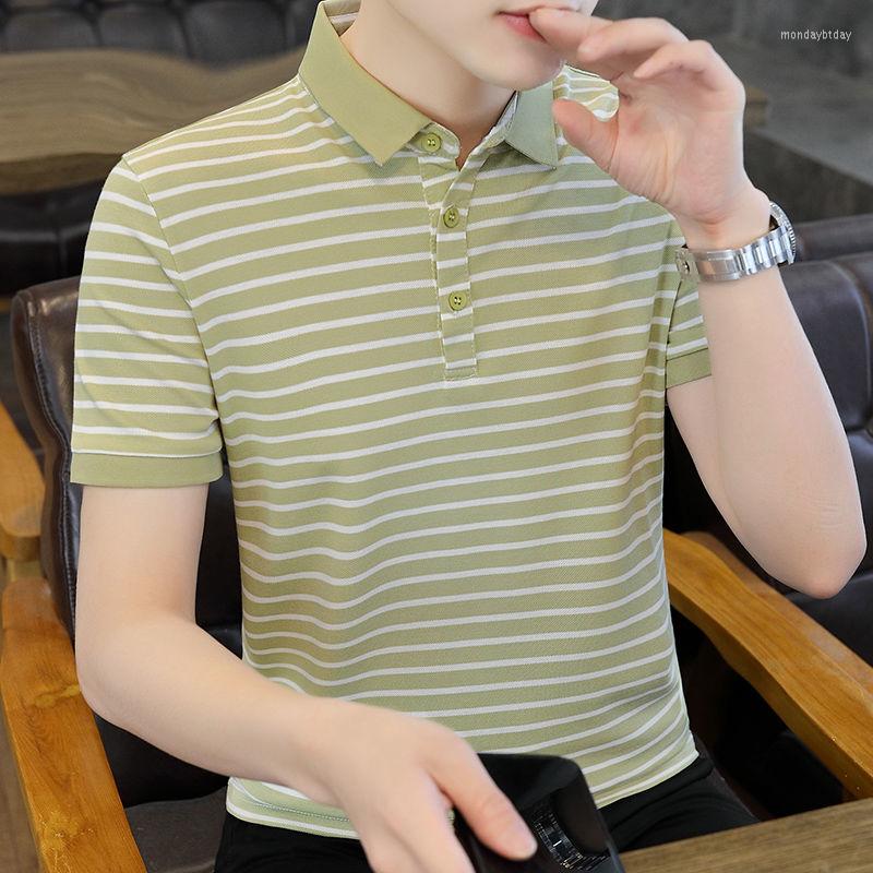

Men's Polos 2022 Summer Men Short-sleeved Casual T-shirt Men's Short Sleeve Lapel Striped Tees Male Slim Fit Fashion Polo Shirt A155, 2122 white