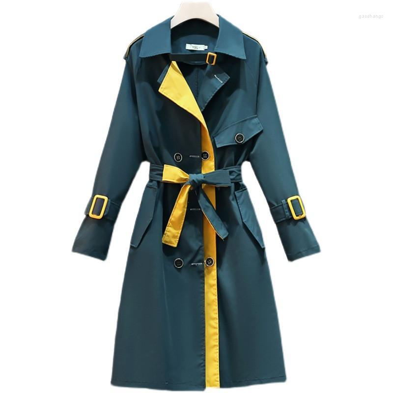 

Women's Trench Coats Fashion Large Size Long Windbreaker Women's Spring Autumn 2022 Contrast Color Mid-length Coat F604